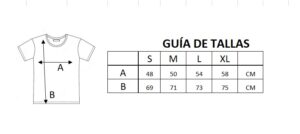 Guía de tallas para camiseta del set deluxe compuesto por camiseta, totebag, taza y libreta