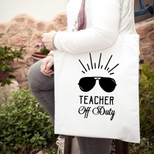 Bolsa de tela - totte bag - con mensaje Teacher off Duty